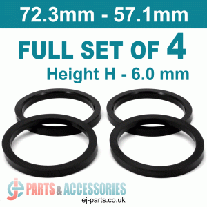 Spigot Rings / 72.3mm - 57.1mm / 6mm FULL SET OF (4) FOUR RINGS Spigot Rings / 72.3mm - 57.1mm / 6mm FULL SET OF (4) FOUR RINGS Hub Centric Rings  Alloy Wheels Spigot Rings (Centre Rings)