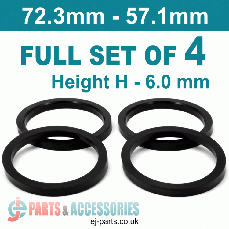 Spigot Rings / 72.3mm - 57.1mm / 6mm FULL SET OF (4) FOUR RINGS