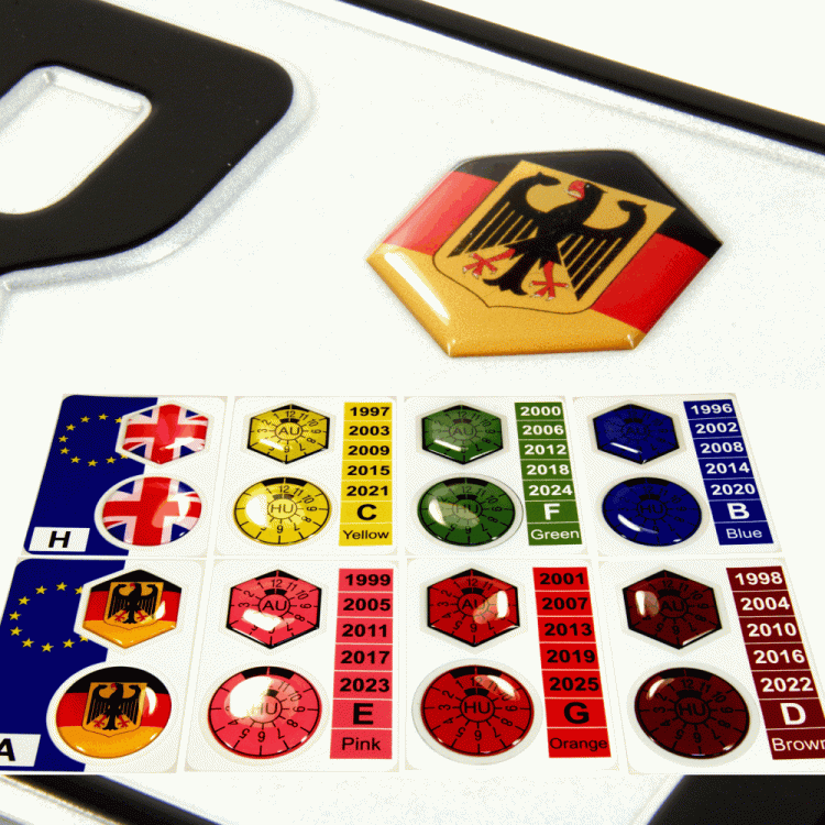 Set of 2 Gel Resin DOMED 3D STICKER Car Badge German Number Plate Seals Plakette