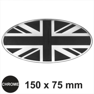 Oval RETRO Union Jack Flag 150X75mm Chrome Black Sticker Dome 3D UK GB Decal car