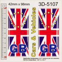 2x 42 x 98 mm GB UK Union Jack Flag EU Euro Stars Number Plate Stickers Decals Badges Domed