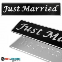 SINGLE OBLONG Just Married Wedding Car Pressed Number Plates Black/Silver