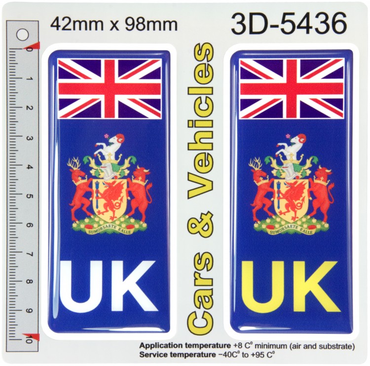 2x 42 x 98 mm UK Flag Somerset County Number Plate Stickers 3D Gel Domed Decals Badges