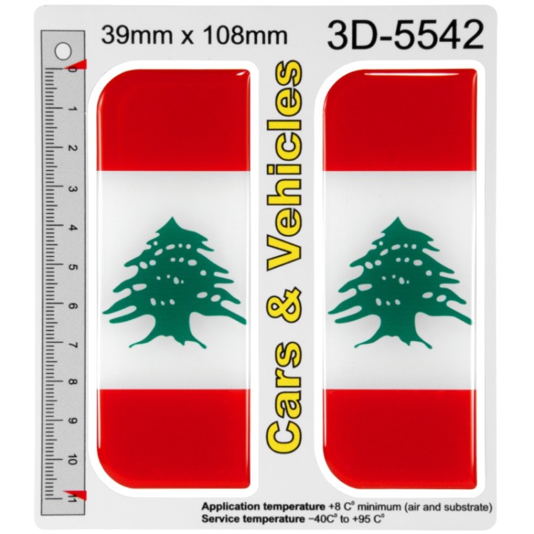 2x 39mm x 108mm Lebanon Flags Domed Number Plate Stickers Badge 3D Decals Libanon Libani Liban