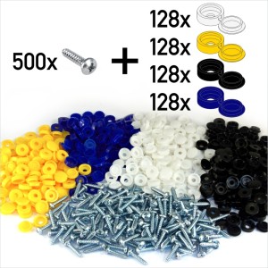 1000x Number plate Car Fixing Fitting KIT Screws & White Yellow Black Blue Caps