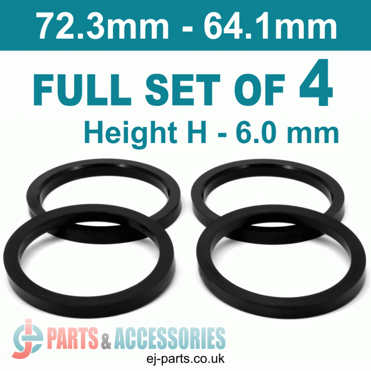 Spigot Rings / 72.3mm - 64.1mm / 6mm FULL SET OF (4) FOUR RINGS