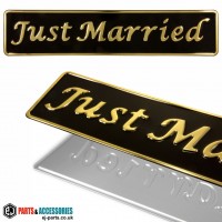 SINGLE OBLONG Just Married  Wedding Car Pressed Number Plates Black/Gold