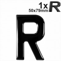 Letter R 3d gel number plates Black Domed Resin Making DIY Registration UK REG