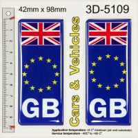 2x 42 x 98 mm GB UK Union Jack Euro Stars 3D Gel Number Plate Stickers Decals Badges Domed