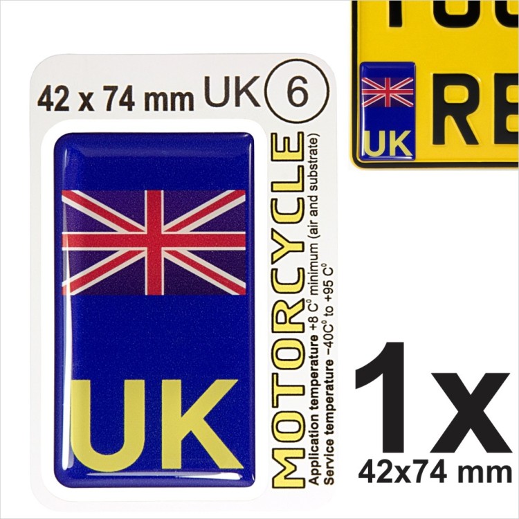 UK Union Jack NUMBER PLATE 3D GEL STICKER Motorcycles Resin Domed GB Side Badge