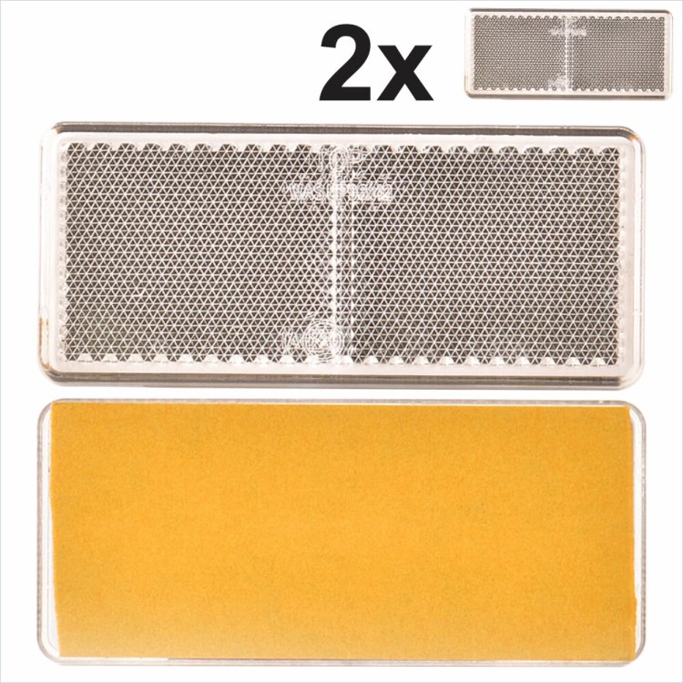 2x 96x42 mm Self-Adhesive White Oblong Rectangular Trailer Caravan Reflectors