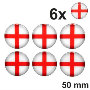 6x 50mm Diameter English St George England Stickers Decal Gloss Domed Resin 3D