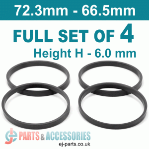Spigot Rings / 72.3mm - 66.5mm / 6mm FULL SET OF (4) FOUR RINGS Spigot Rings / 72.3mm - 66.5mm / 6mm FULL SET OF (4) FOUR RINGS Hub Centric Rings  Alloy Wheels Spigot Rings (Centre Rings)