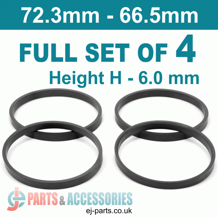 Spigot Rings / 72.3mm - 66.5mm / 6mm FULL SET OF (4) FOUR RINGS