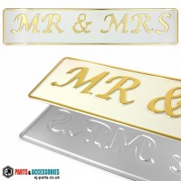 SINGLE OBLONG Mr & Mrs Wedding Car Pressed Number Plates White/Gold