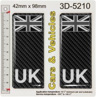 2x 42 x 98 mm Black UK Union Jack Flag CARBON Number Plate Stickers 3D Domed Decals Badges