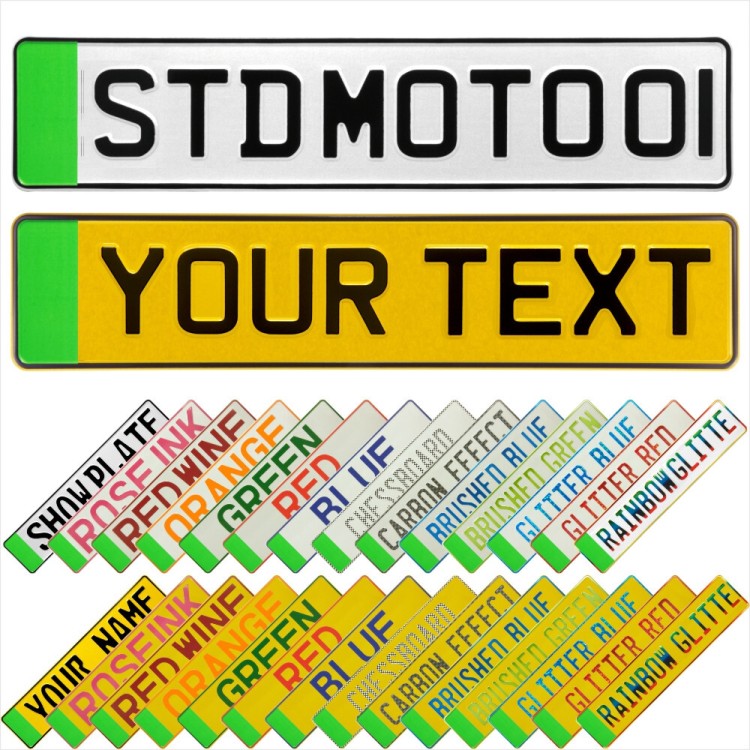 EV Green Badge Electric Pressed Metal Number Plates Replica Show Trucker Name