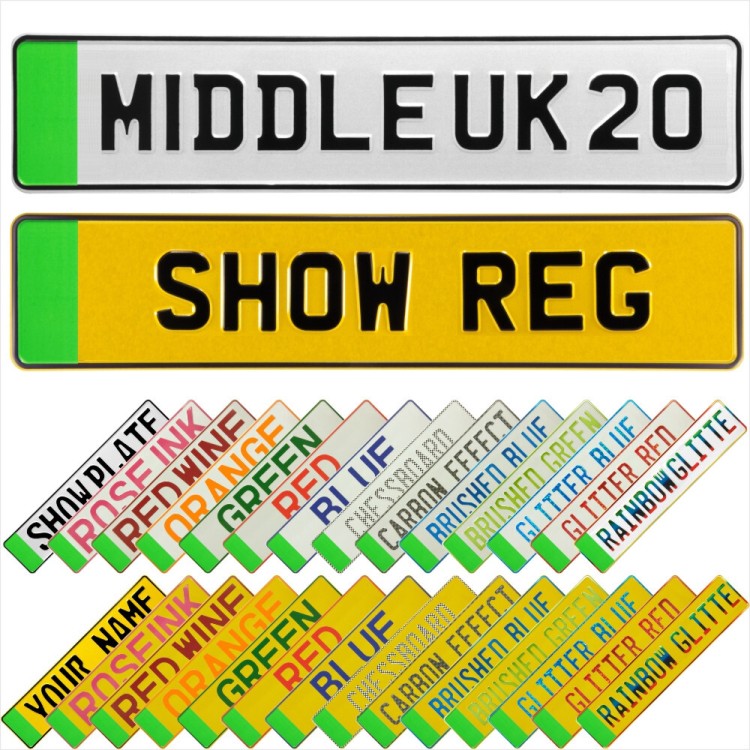 EV Green Badge Electric Pressed Metal Number Plates Replica Show Trucker Name