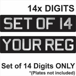 Set 14x 3d Gel SILVER Digits for Black Number Plates Domed Resin Making DIY REG