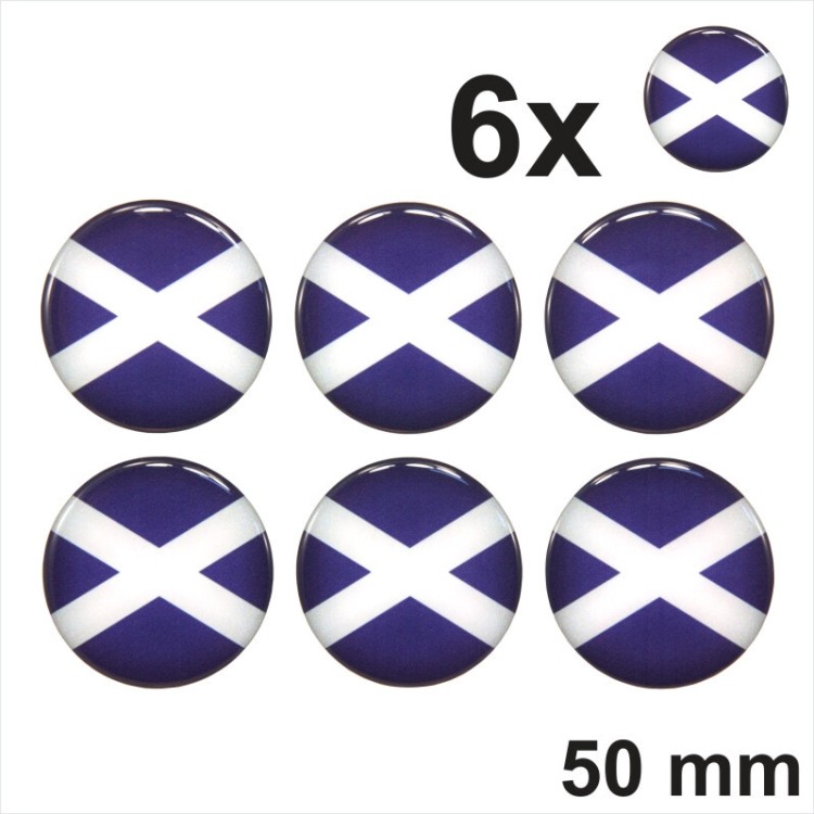 6x 50mm Diameter Scotland National Scottish Saltire Stickers Decal Domed Resin