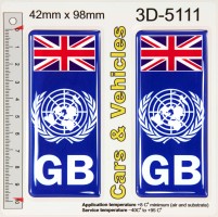 2x 42 x 98 mm GB Union Jack Flag United Nations UN Number Plate Stickers Decals Badges Domed
