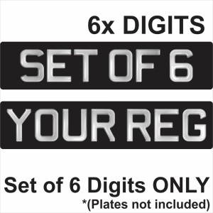 Set of 6 3d Gel SILVER Digits for Black Number Plates Domed Resin Making DIY REG