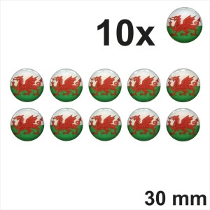 10x 30mm Wales Welsh Dragon Flag Stickers Decal Gloss Domed Resin 3D Cymru Badge
