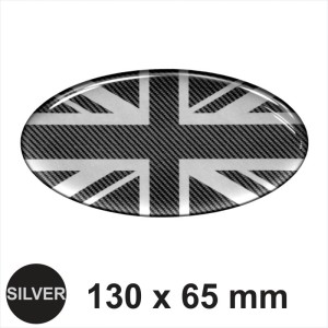 Oval Union Jack Flag British 130x65mm Carbon Black Sticker Dome 3D UK Decal car