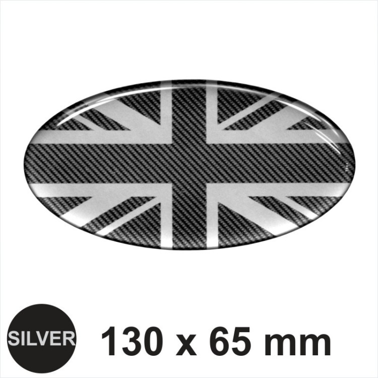 Oval Union Jack Flag British 130x65mm Carbon Black Sticker Dome 3D UK Decal car