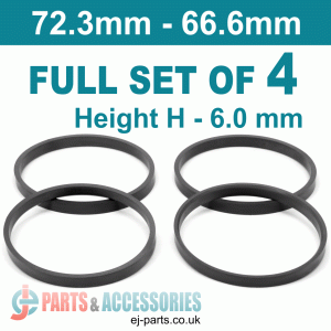 Spigot Rings / 72.3mm - 66.6mm / 6mm FULL SET OF (4) FOUR RINGS Spigot Rings / 72.3mm - 66.6mm / 6mm FULL SET OF (4) FOUR RINGS Hub Centric Rings  Alloy Wheels Spigot Rings (Centre Rings)