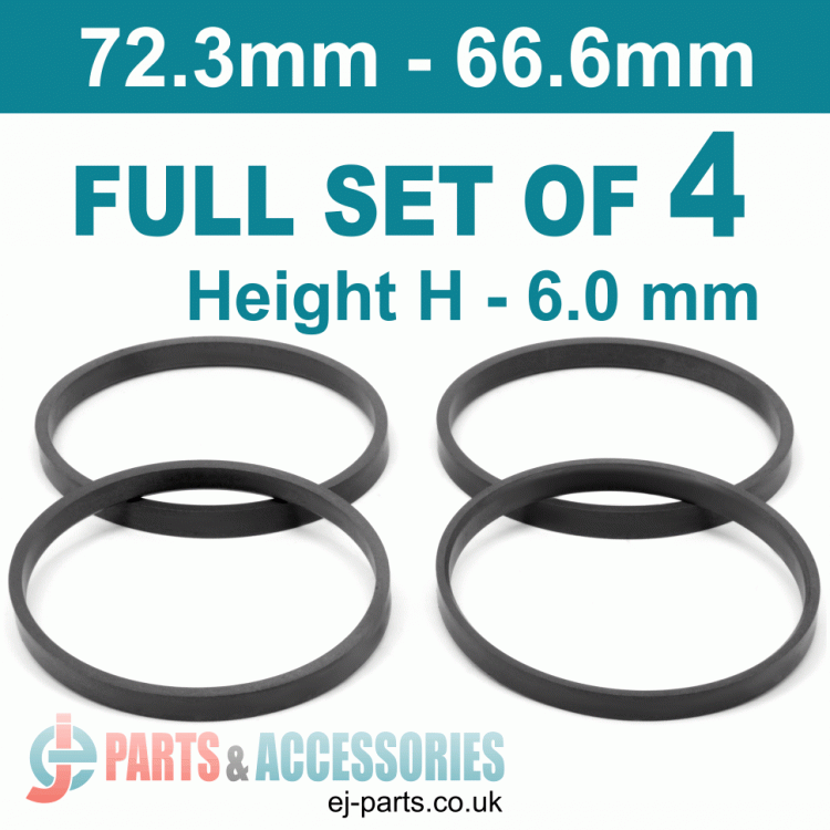 Spigot Rings / 72.3mm - 66.6mm / 6mm FULL SET OF (4) FOUR RINGS