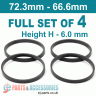 Spigot Rings / 72.3mm - 66.6mm / 6mm FULL SET OF (4) FOUR RINGS - Spigot Rings / 72.3mm - 66.6mm / 6mm FULL SET OF (4) FOUR RINGS