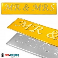 SINGLE OBLONG Mr & Mrs Wedding Car Pressed Number Plates Yellow/Gold