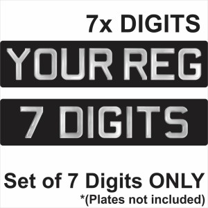 Set of 7 3d Gel SILVER Digits for Black Number Plates Domed Resin Making DIY REG