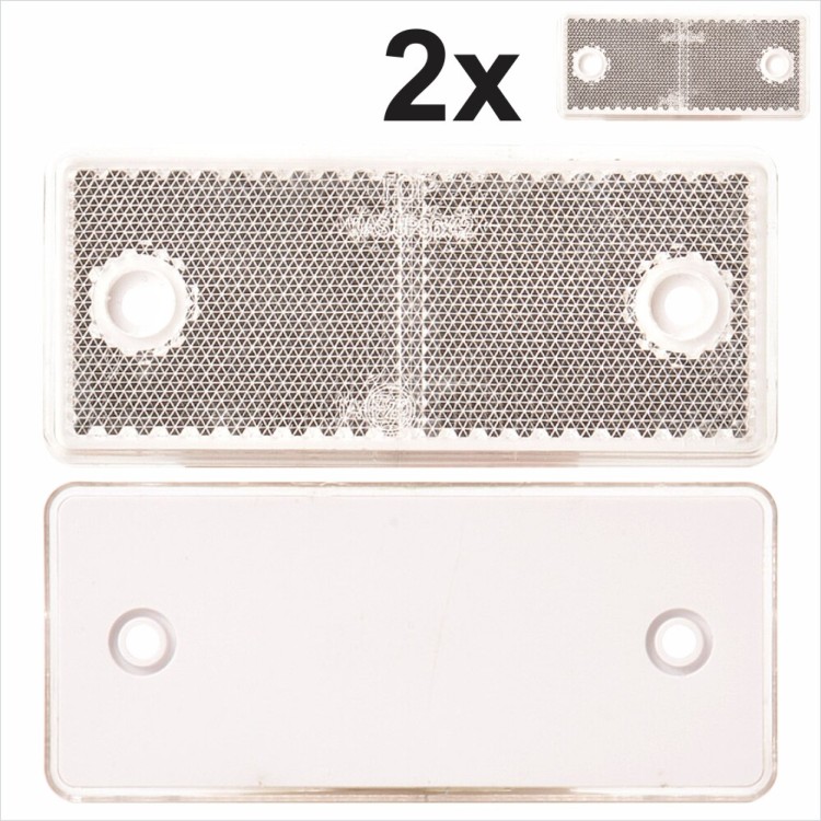 2x Front White Oblong Rectangular Screw on Trailer Caravan Reflectors 96x42 mm