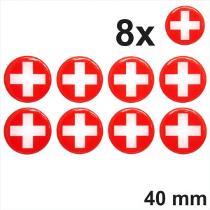 8x 40mm Diameter Swiss Switzerlan Round Stickers Decal Gloss Domed GEL Resin CH