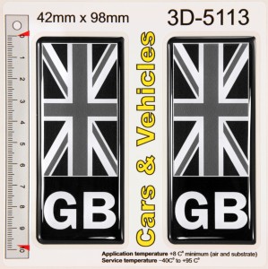 2x 42 x 98 mm GB Black Union Jack Flag 3D Resin Number Plate Stickers Decals Badges Domed