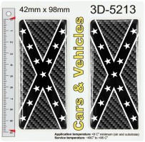 2x 42 x 98 mm Cross Black Carbon Flag Domed Gel Resin Number Plate Stickers Badges Decals