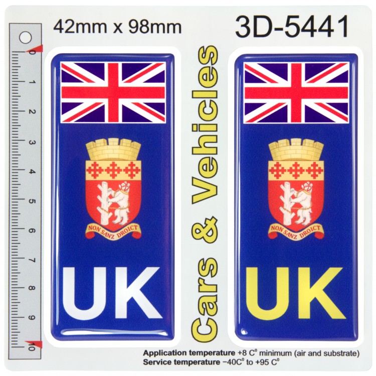 2x 42 x 98 mm UK Flag Warwickshire County Number Plate Stickers 3D Gel Domed Decals Badges
