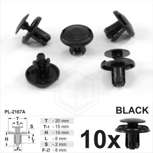 8mm Black Plastic Trim Clips Wheel Arch Lining Splashguars Bumper Fits Honda