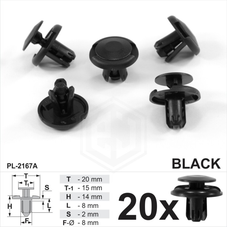 8mm Black Plastic Trim Clips Wheel Arch Lining Splashguars Bumper Fits Honda