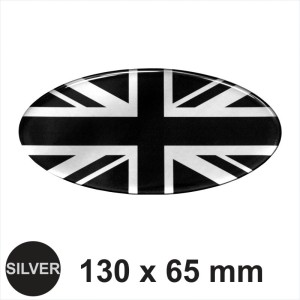 Oval Union Jack Flag British 130x65mm Silver Black Sticker Dome 3D UK Decal car