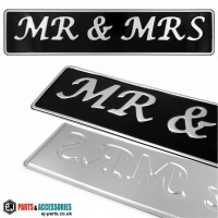 SINGLE OBLONG Mr & Mrs Personalised Wedding Car Pressed Number Plates Black/Silver
