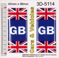 2x 42 x 98 mm GB Blue Union Jack Flag 3D Resin Number Plate Stickers Decals Badges Domed
