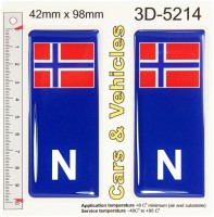 2x 42 x 98 mm N Norway Norwegian Norge Flag Blue Gel Domed Number Plate Sticker Badge Decals