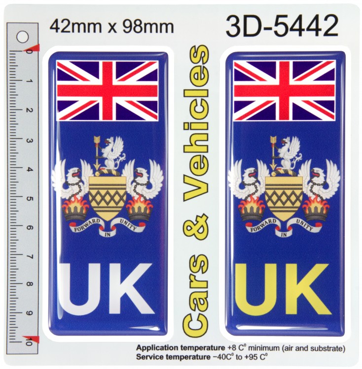 2x 42 x 98 mm UK Flag West Midlands County Number Plate Stickers 3D Gel Domed Decals Badges