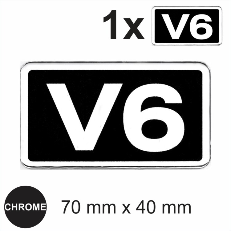 V6 3D Chrome Black Car Domed Resin Badge Sticker Emblem Trunk Side Adhesive V 6