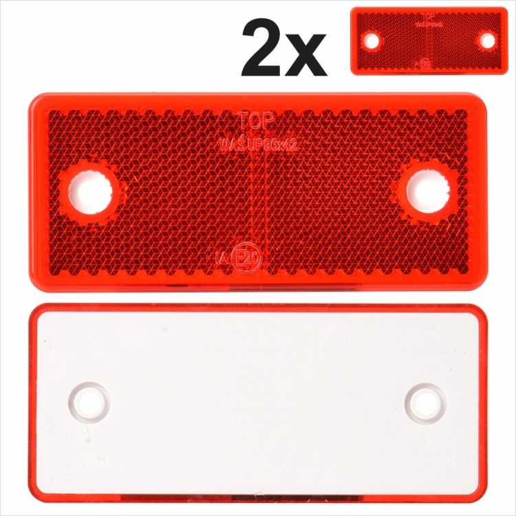 2x Rear Red Oblong Rectangular Screw on Trailer Caravan Reflectors 96x42 mm