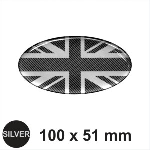 Oval Union Jack Flag England 100x51mm Carbon Black Sticker Dome 3D UK Decal car