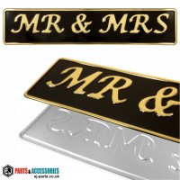 SINGLE OBLONG Mr & Mrs Wedding Car Pressed Number Plates Black/Gold